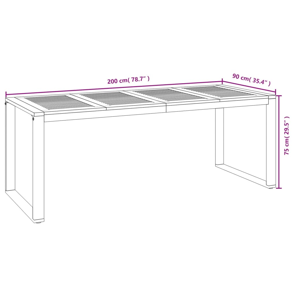 vidaXL Patio Table with U-shaped Legs 55.1"x31.5"x29.5" Solid Wood Acacia-35