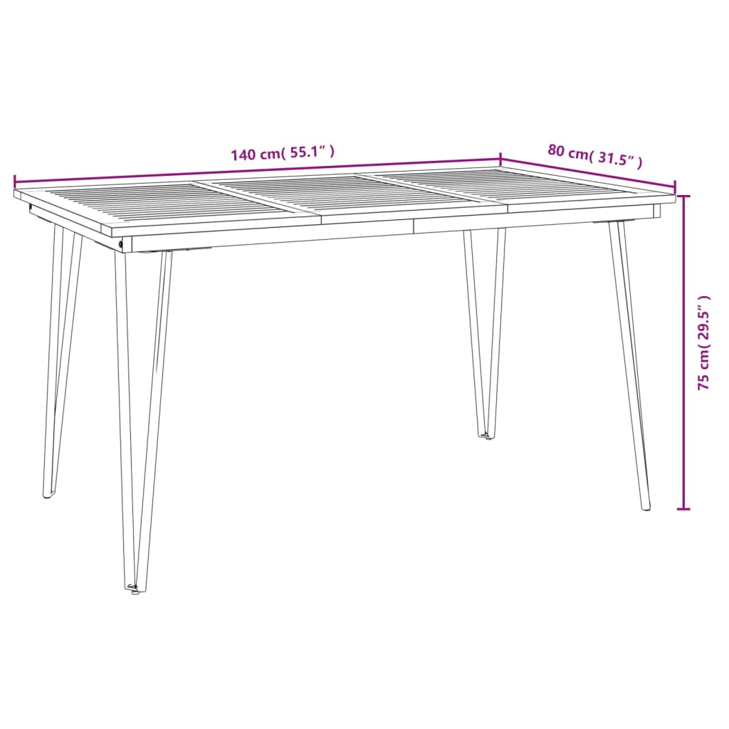 vidaXL Patio Table Dining Table with Hairpin Legs for Porch Solid Wood Acacia-36