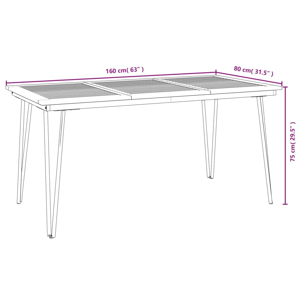 vidaXL Patio Table Dining Table with Hairpin Legs for Porch Solid Wood Acacia-10