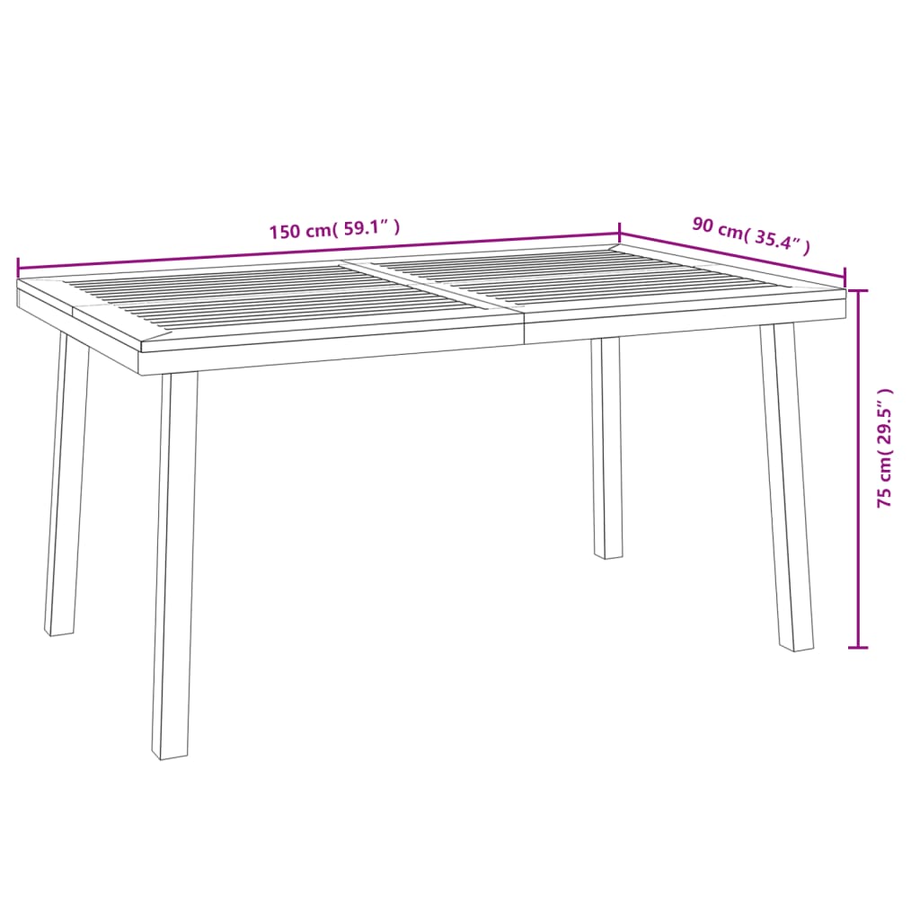 vidaXL Patio Table Patio Furniture Table with Metal Frame Solid Wood Acacia-8