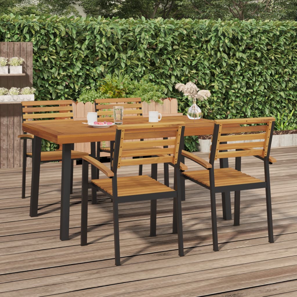 vidaXL Patio Table Patio Furniture Table with Metal Frame Solid Wood Acacia-6