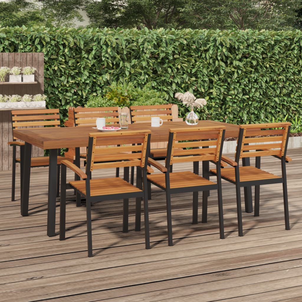 vidaXL Patio Table Patio Furniture Table with Metal Frame Solid Wood Acacia-1