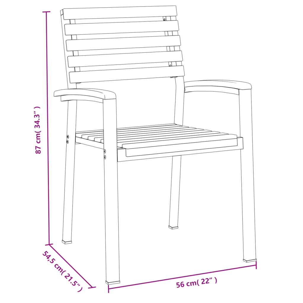 vidaXL Patio Chair Stackable Lawn Dining Chair Solid Wood Acacia and Metal-29