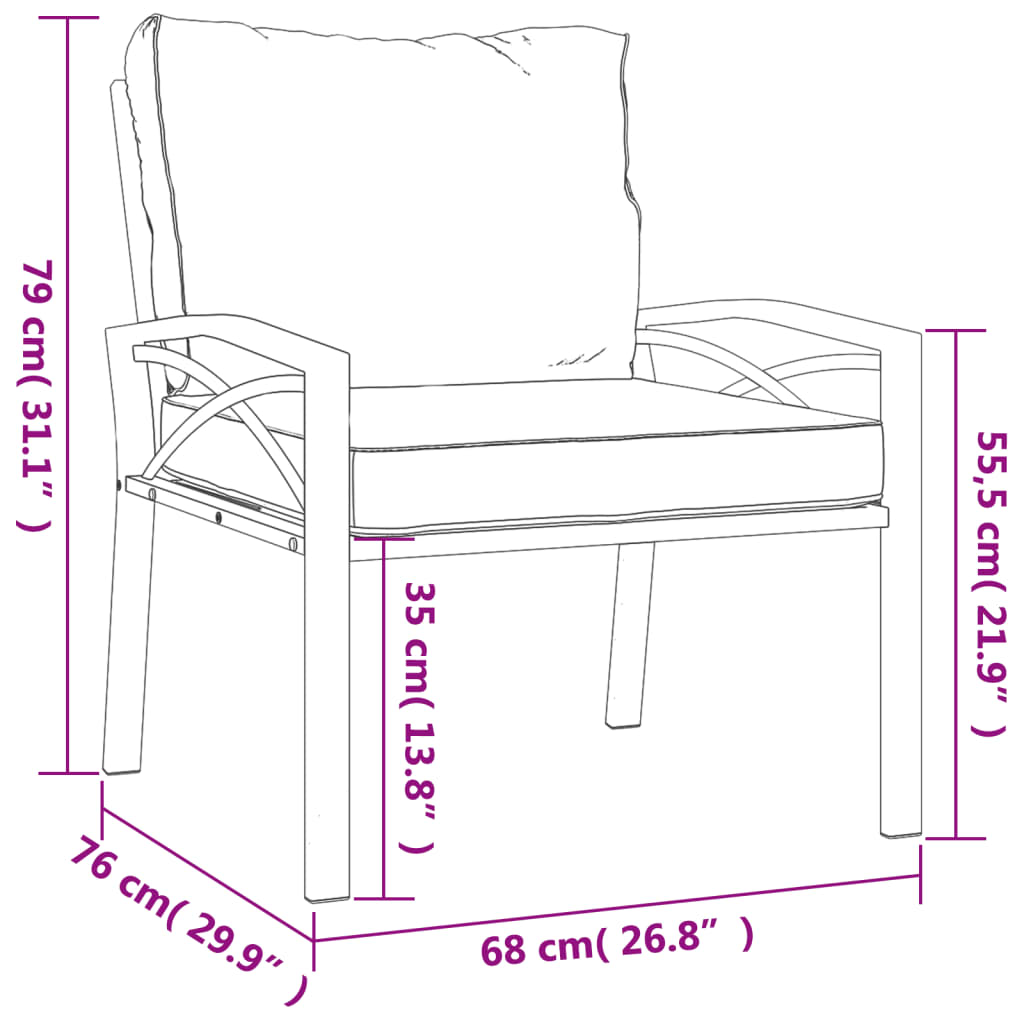 vidaXL Chair Outdoor Patio Accent Metal Frame Armchair with Cushions Steel-30