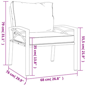 vidaXL Chair Outdoor Patio Accent Metal Frame Armchair with Cushions Steel-19