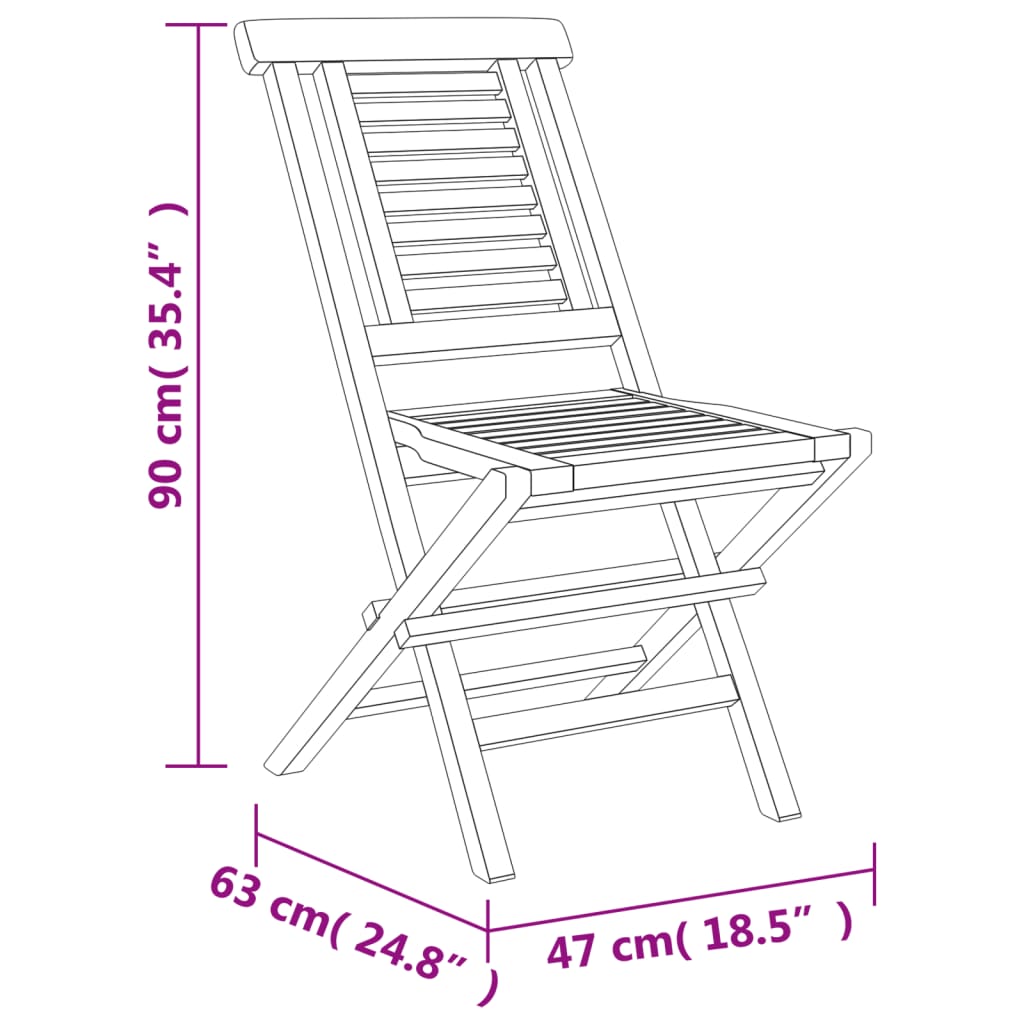 vidaXL Folding Patio Chairs 2 pcs 18.5"x24.8"x35.4" Solid Wood Teak-6