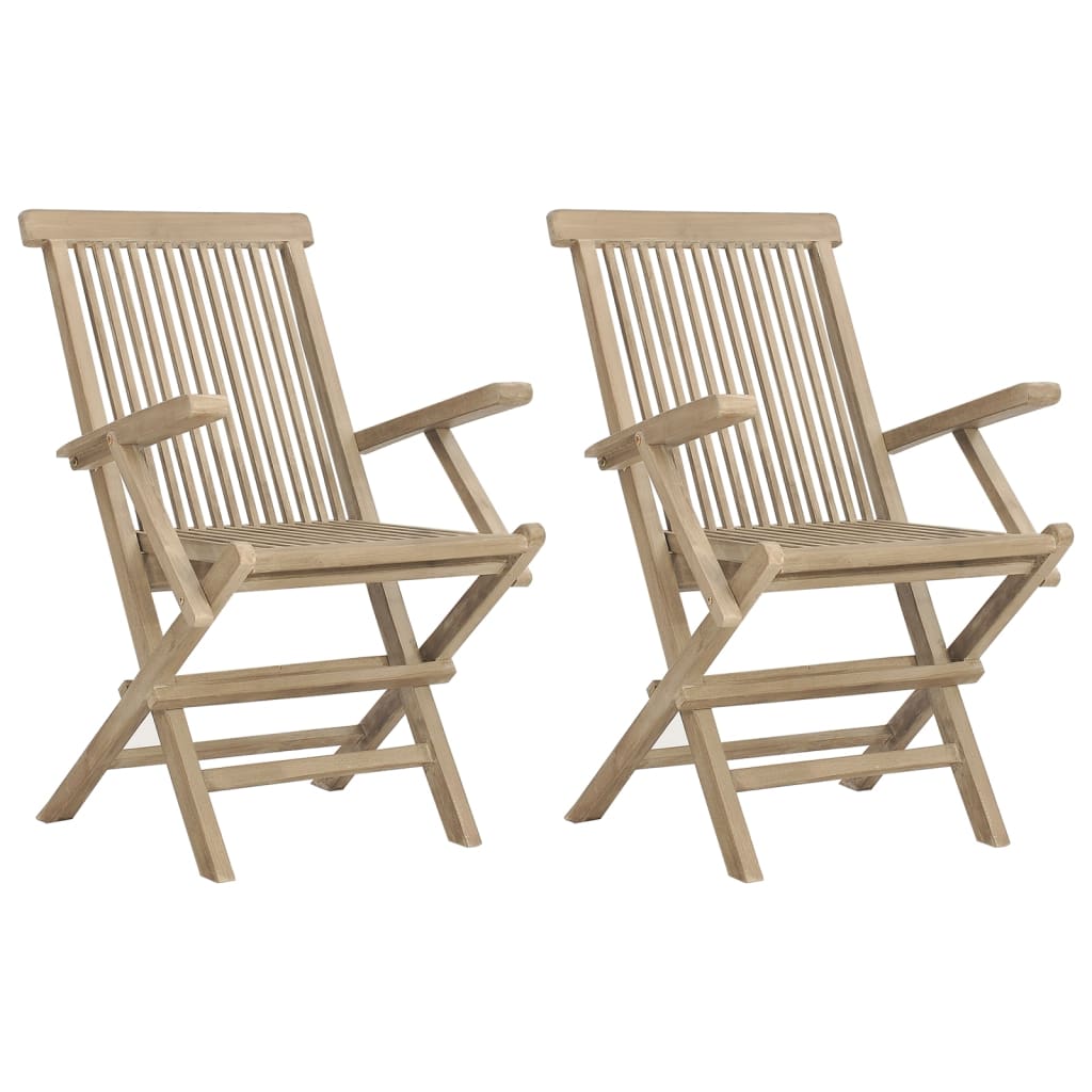 vidaXL Folding Patio Chairs Outdoor Lawn Chair Furniture Gray Solid Wood Teak-0