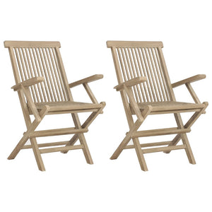 vidaXL Folding Patio Chairs Outdoor Lawn Chair Furniture Gray Solid Wood Teak-0