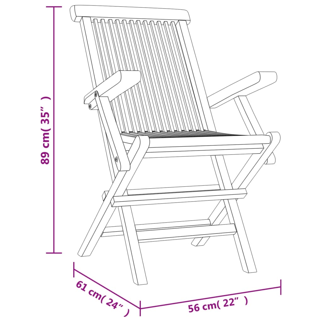 vidaXL Folding Patio Chairs Outdoor Lawn Chair Furniture Gray Solid Wood Teak-26