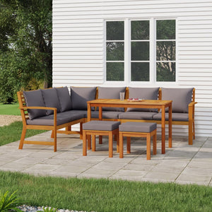 vidaXL 7 Piece Patio Dining Set with Cushions Solid Wood Acacia-0