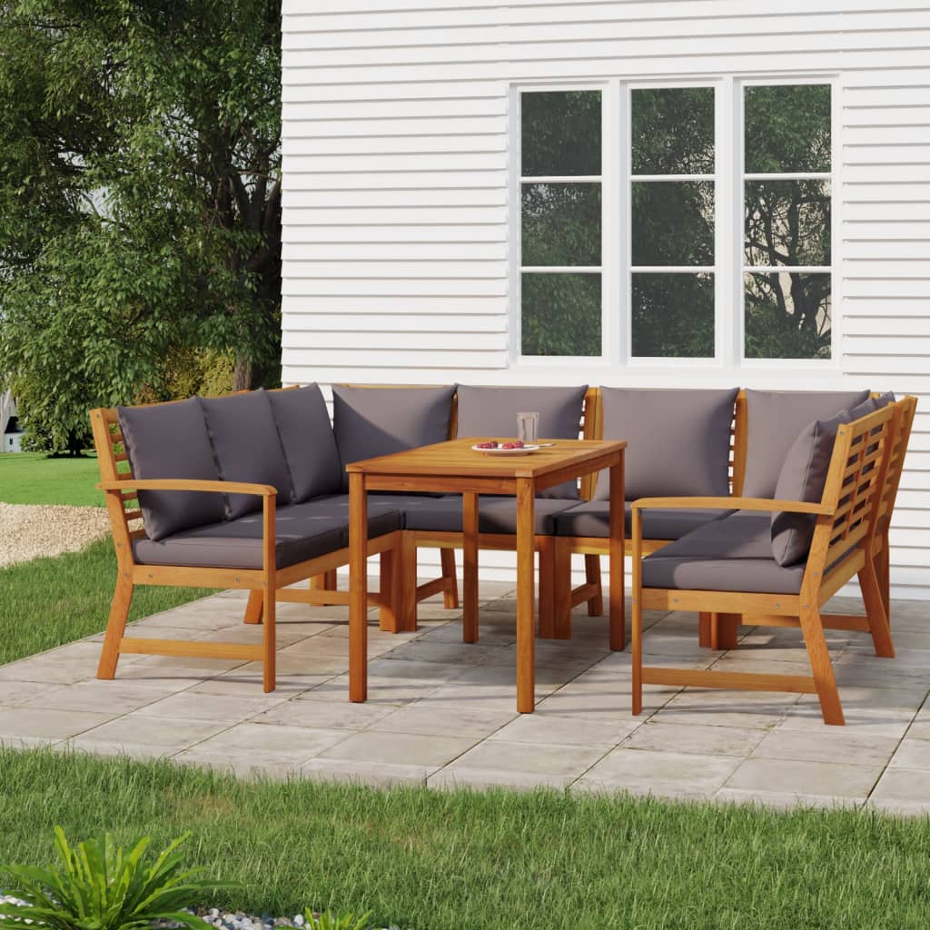 vidaXL 7 Piece Patio Dining Set with Cushions Solid Wood Acacia-0