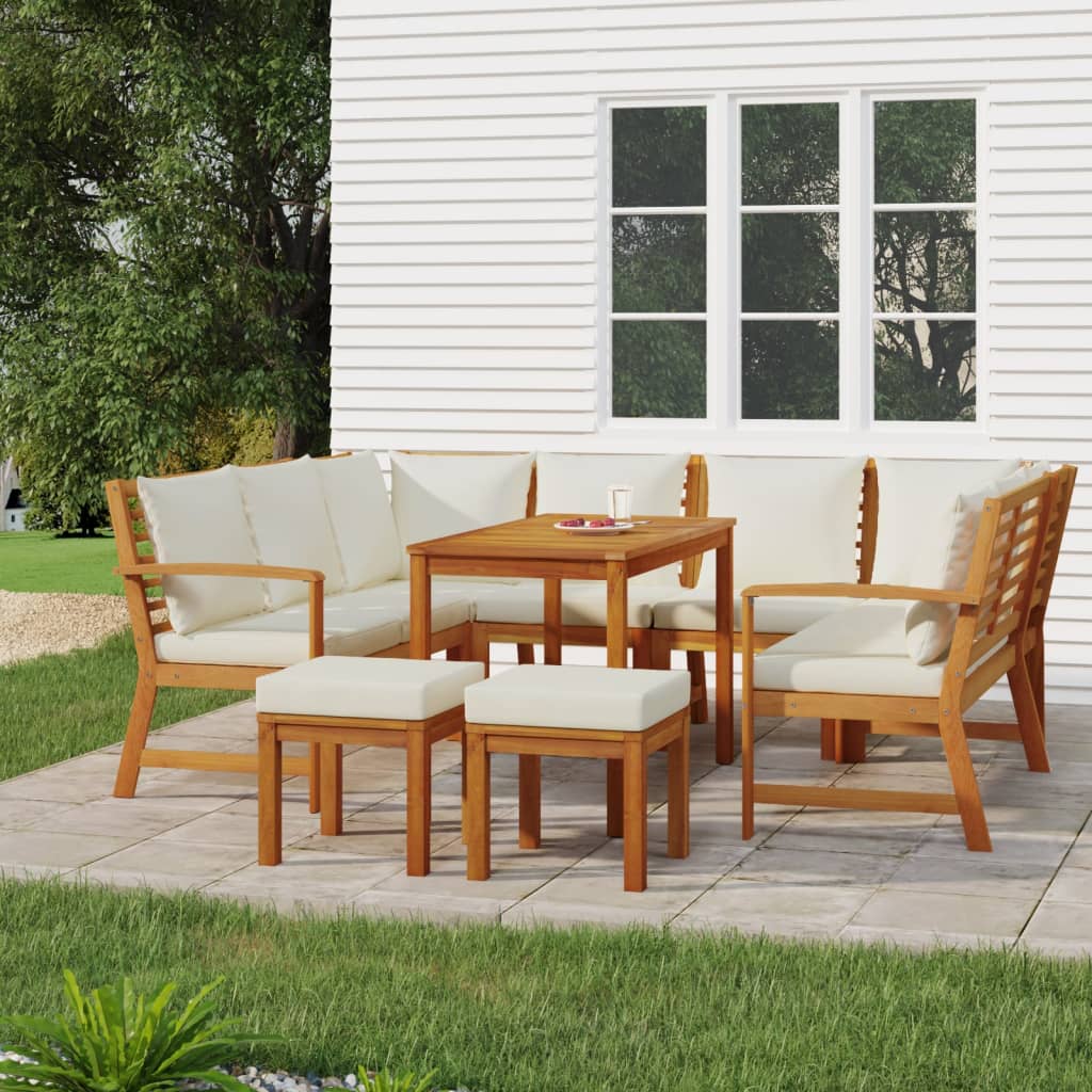 vidaXL 9 Piece Patio Dining Set with Cushions Solid Wood Acacia-0