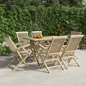 vidaXL Patio Dining Set Outdoor Furniture Set for Garden Gray Solid Wood Teak-6