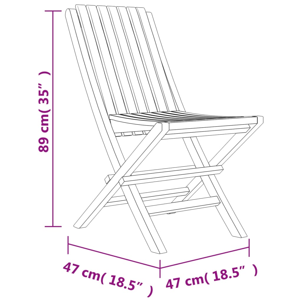 vidaXL Folding Patio Chairs 8 pcs 18.5"x18.5"x35" Solid Wood Teak-1