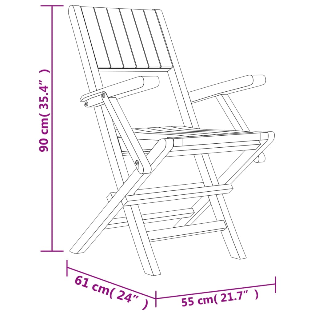 vidaXL Folding Patio Chairs 6 pcs 21.7"x24"x35.4" Solid Wood Teak-3