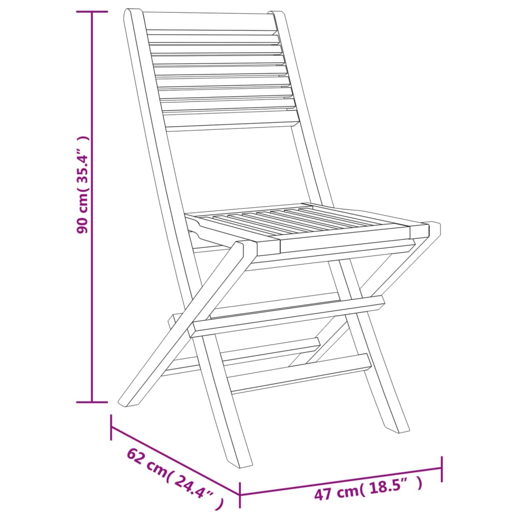 vidaXL Folding Patio Chairs 6 pcs 18.5"x24.4"x35.4" Solid Wood Teak-4