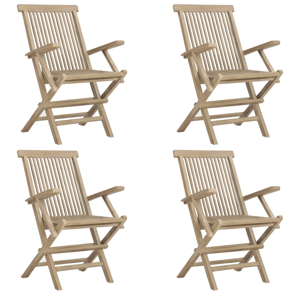 vidaXL Folding Patio Chairs Outdoor Lawn Chair Furniture Gray Solid Wood Teak-1