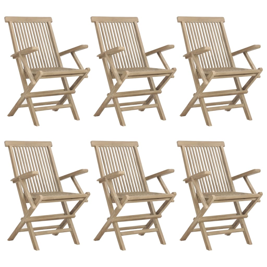 vidaXL Folding Patio Chairs Outdoor Lawn Chair Furniture Gray Solid Wood Teak-19