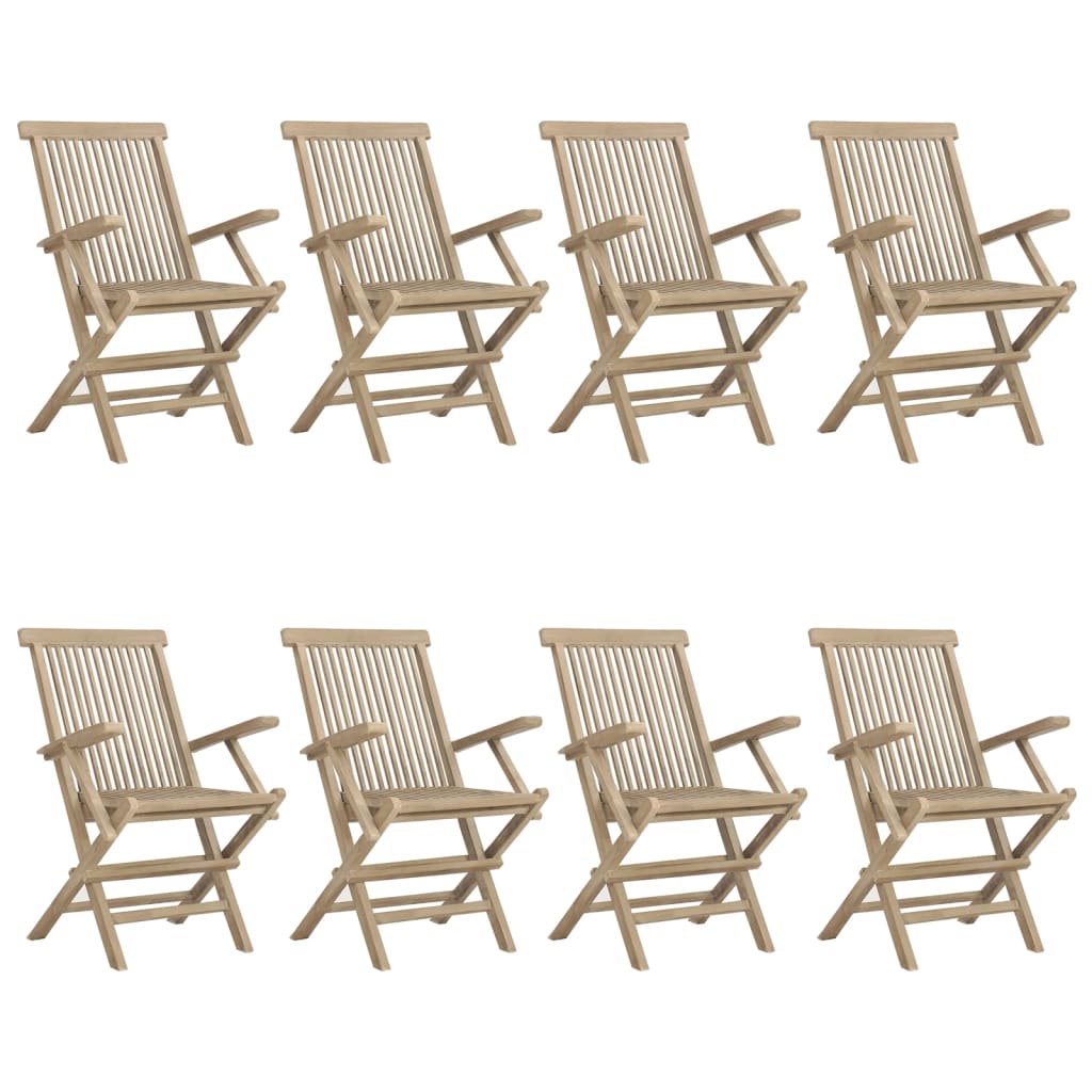 vidaXL Folding Patio Chairs Outdoor Lawn Chair Furniture Gray Solid Wood Teak-8