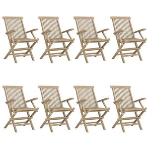 vidaXL Folding Patio Chairs Outdoor Lawn Chair Furniture Gray Solid Wood Teak-8