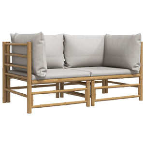 vidaXL Patio Corner Sofas with Light Gray Cushions 2 pcs Bamboo-1