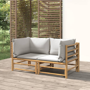 vidaXL Patio Corner Sofas with Light Gray Cushions 2 pcs Bamboo-0