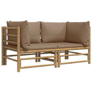 vidaXL Patio Corner Sofas with Taupe Cushions 2 pcs Bamboo-1