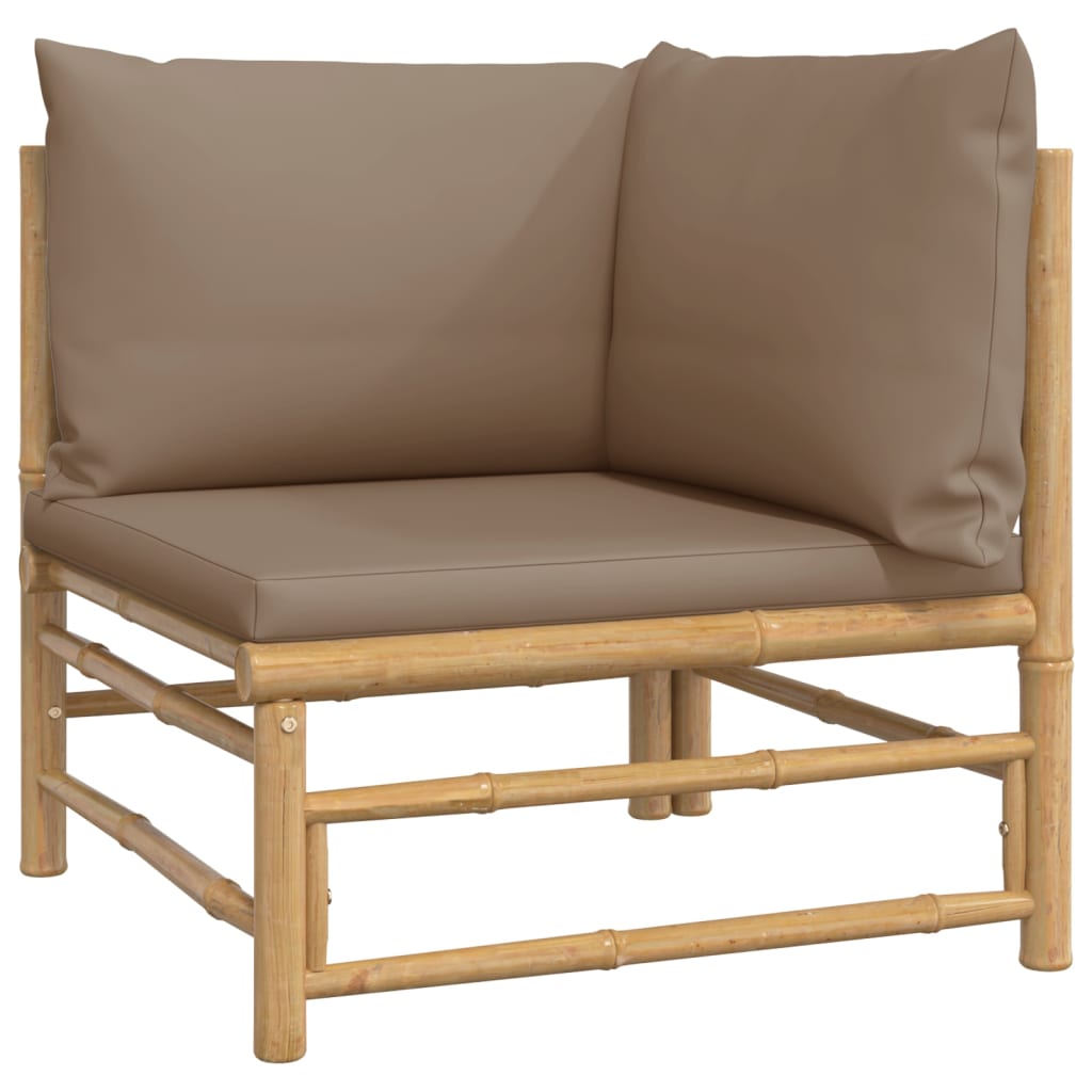 vidaXL Patio Corner Sofas with Taupe Cushions 2 pcs Bamboo-2