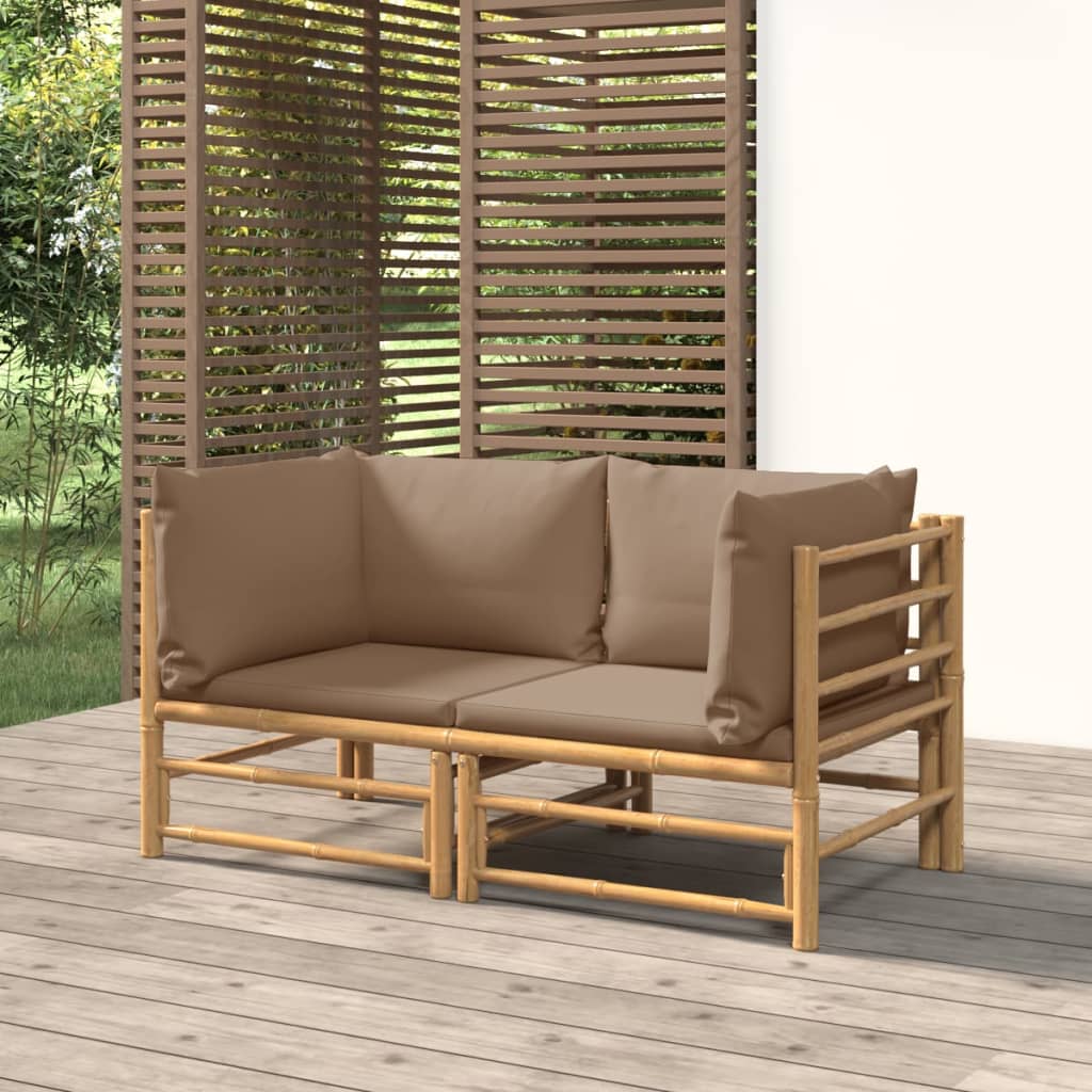 vidaXL Patio Corner Sofas with Taupe Cushions 2 pcs Bamboo-0