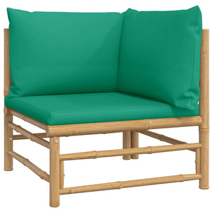 vidaXL Patio Corner Sofas with Green Cushions 2 pcs Bamboo-2