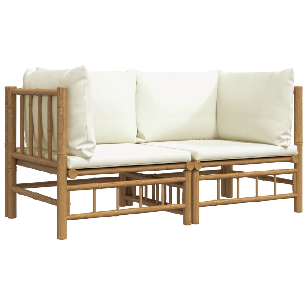 vidaXL Patio Corner Sofas with Cream White Cushions 2 pcs Bamboo-1