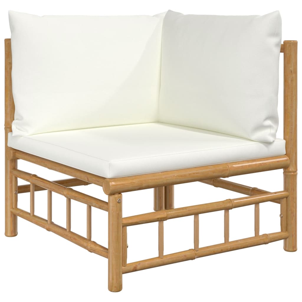 vidaXL Patio Corner Sofas with Cream White Cushions 2 pcs Bamboo-2