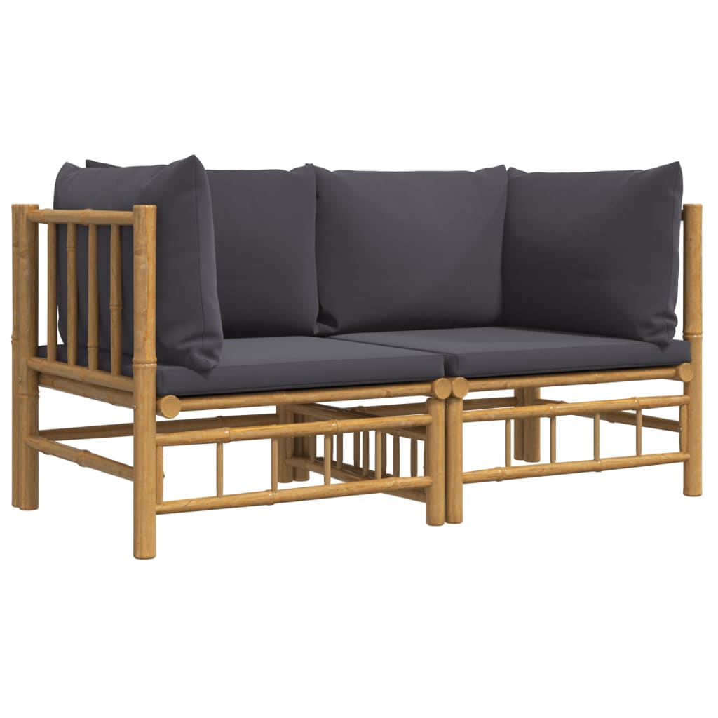 vidaXL Patio Corner Sofas with Dark Gray Cushions 2 pcs Bamboo-1