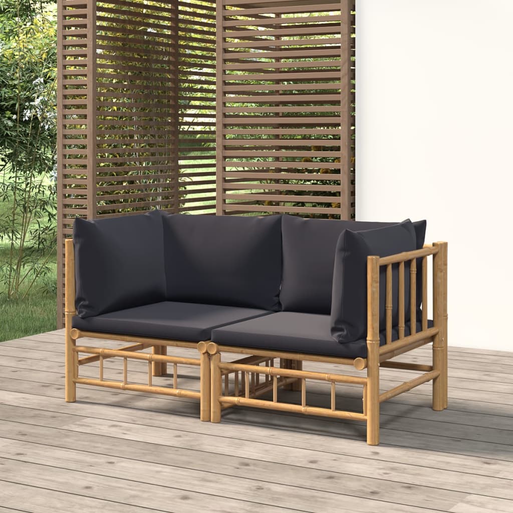 vidaXL Patio Corner Sofas with Dark Gray Cushions 2 pcs Bamboo-0