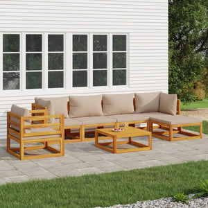 vidaXL 7 Piece Patio Lounge Set with Taupe Cushions Solid Wood-0