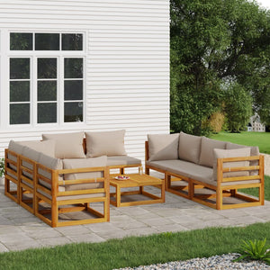 vidaXL 9 Piece Patio Lounge Set with Taupe Cushions Solid Wood-0