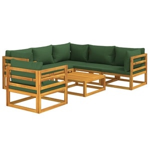 vidaXL 7 Piece Patio Lounge Set with Green Cushions Solid Wood-1