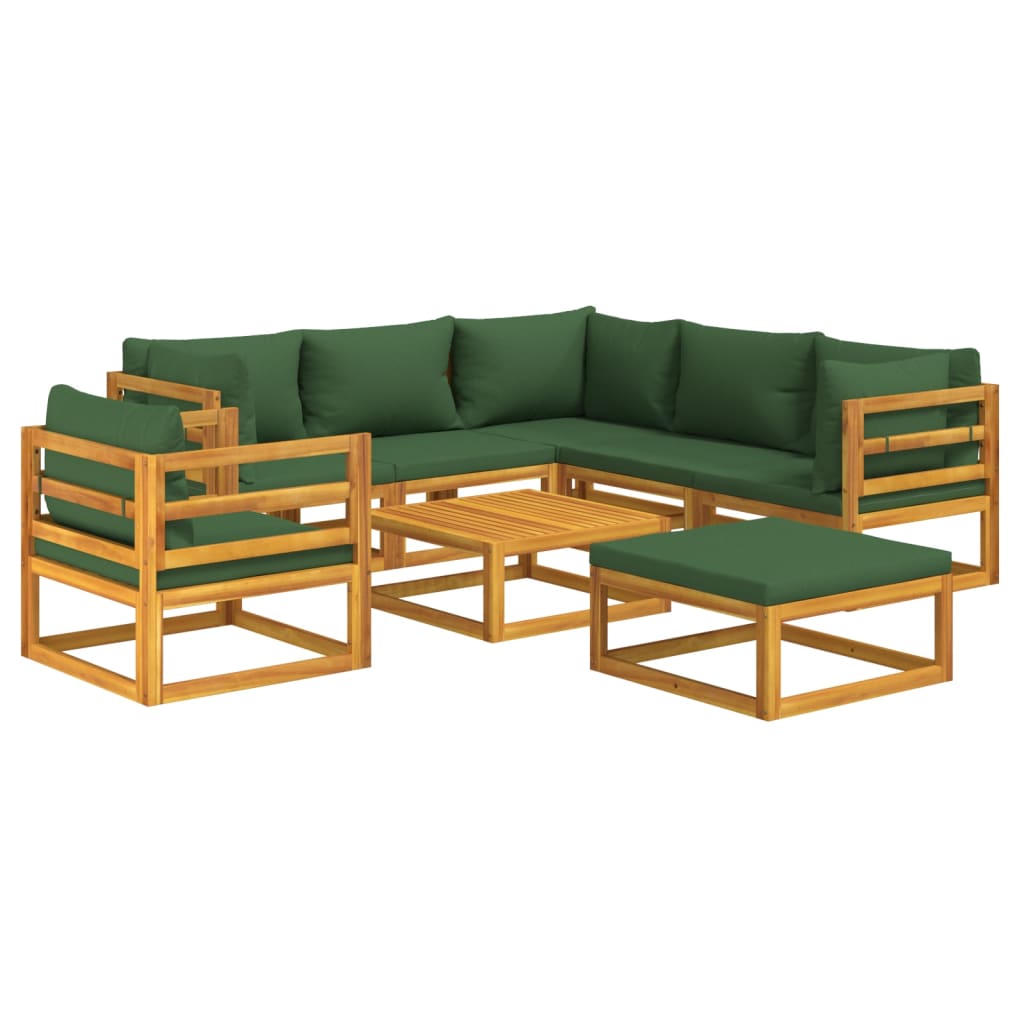 vidaXL 8 Piece Patio Lounge Set with Green Cushions Solid Wood-1