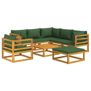 vidaXL 8 Piece Patio Lounge Set with Green Cushions Solid Wood-1