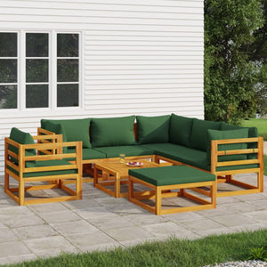 vidaXL 8 Piece Patio Lounge Set with Green Cushions Solid Wood-0