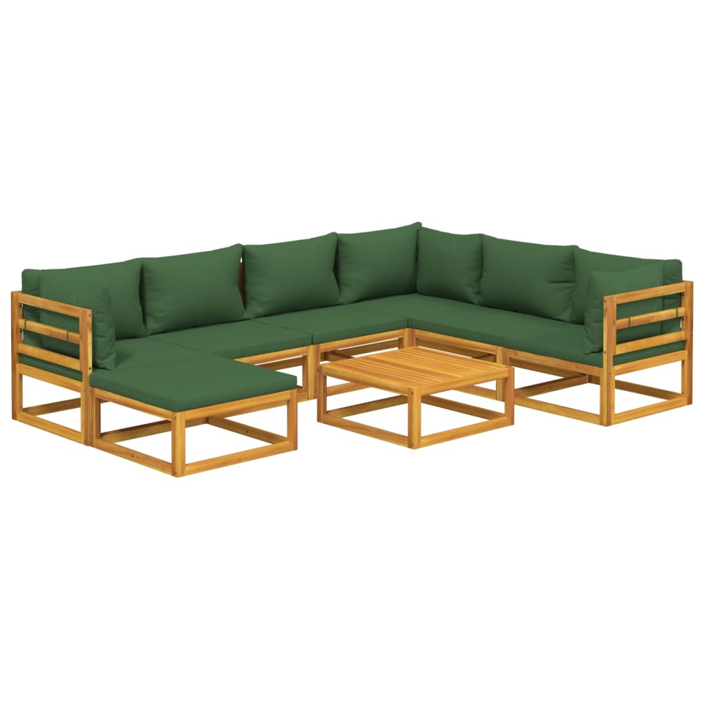 vidaXL 8 Piece Patio Lounge Set with Green Cushions Solid Wood-1