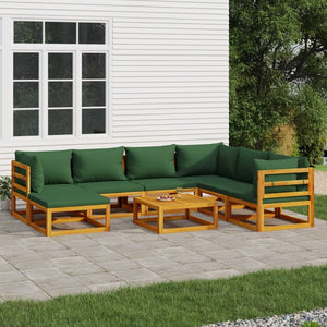 vidaXL 8 Piece Patio Lounge Set with Green Cushions Solid Wood-0