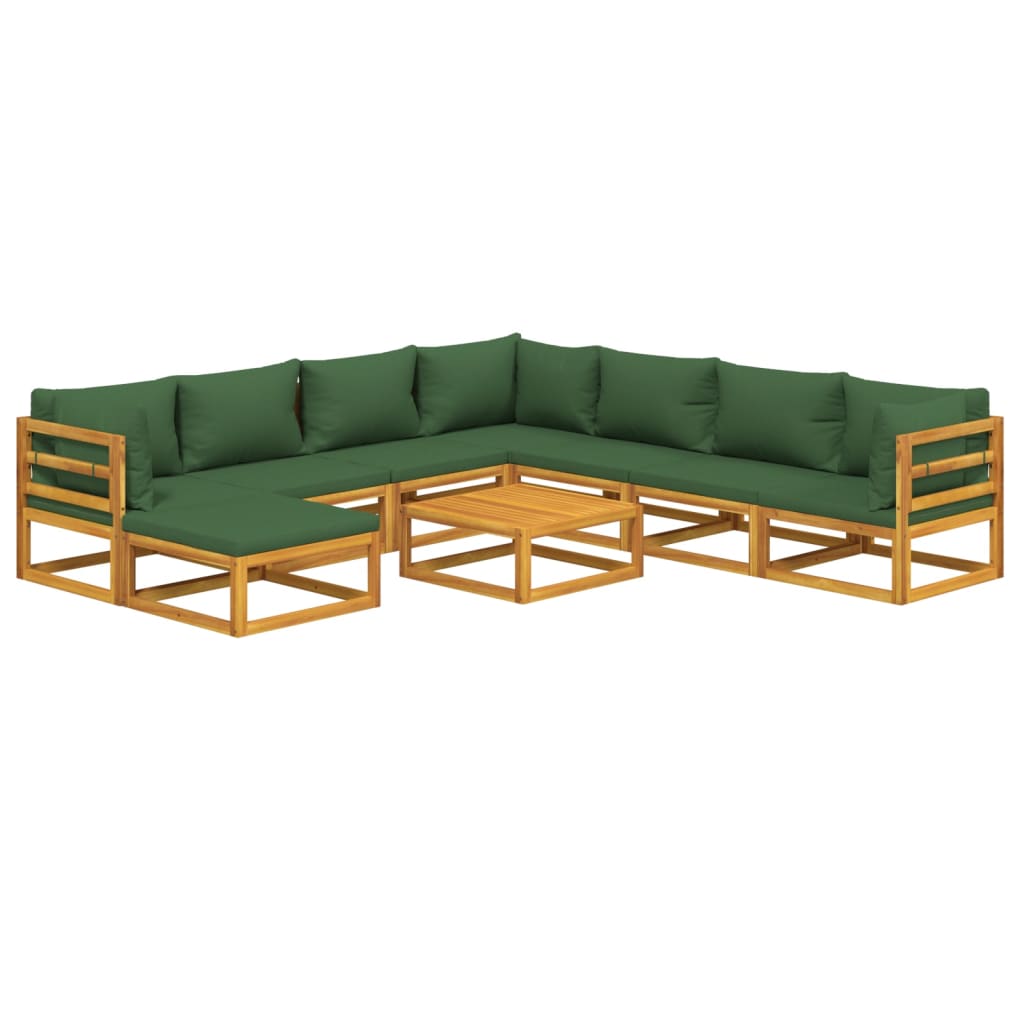 vidaXL 9 Piece Patio Lounge Set with Green Cushions Solid Wood-1