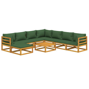 vidaXL 9 Piece Patio Lounge Set with Green Cushions Solid Wood-1