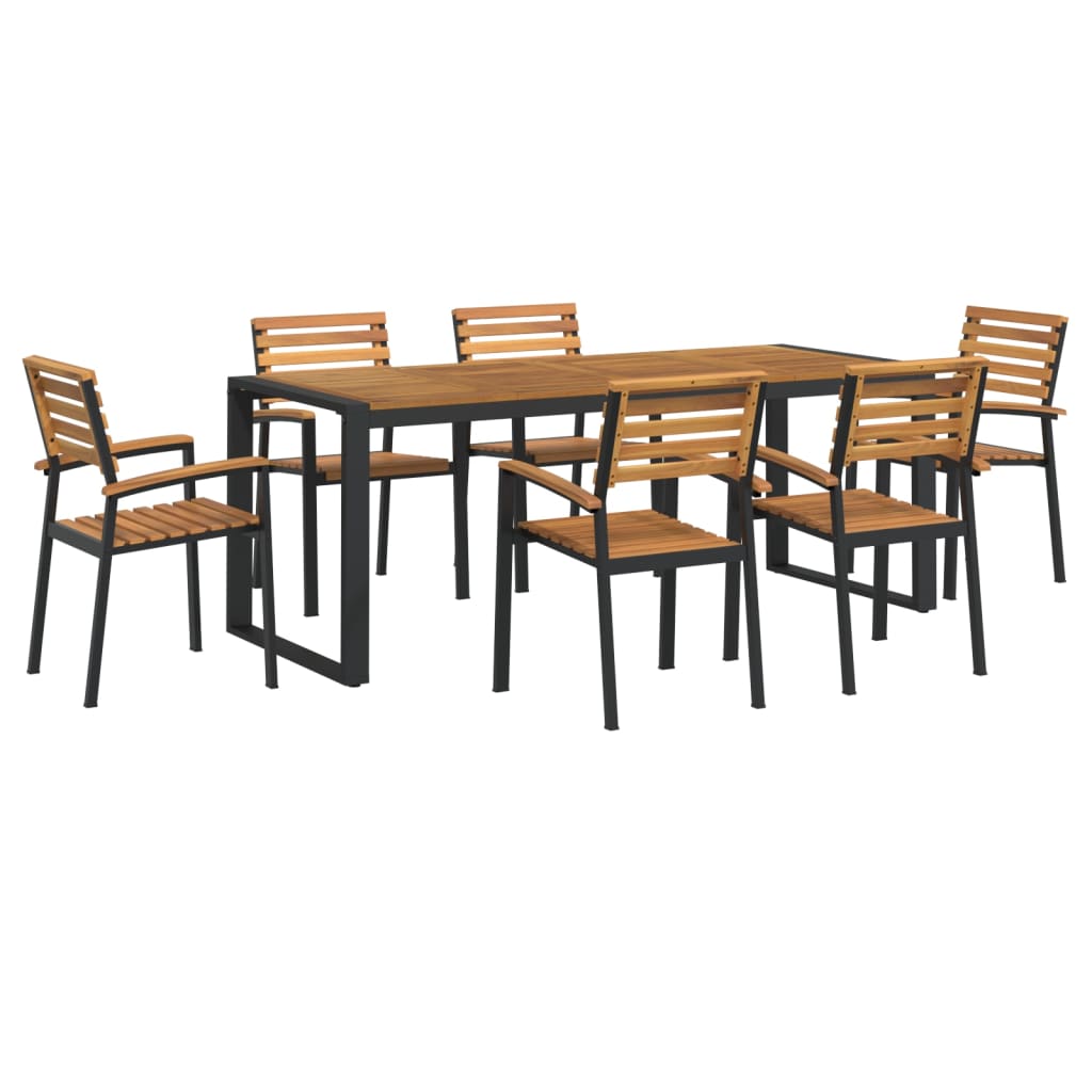 vidaXL 7 Piece Patio Dining Set Solid Wood Acacia and Metal-50