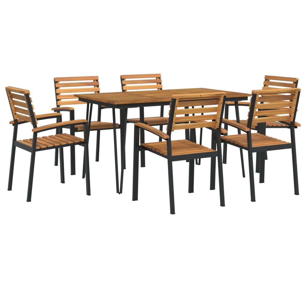 vidaXL 7 Piece Patio Dining Set Solid Wood Acacia and Metal-2