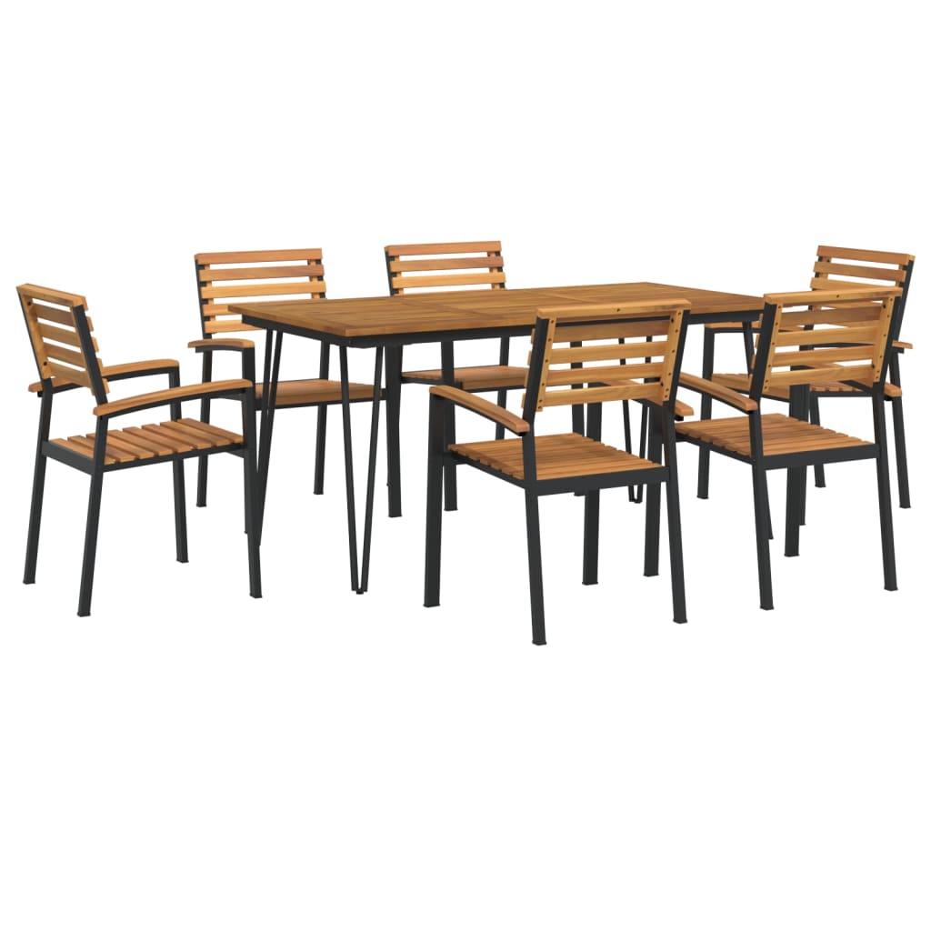 vidaXL 7 Piece Patio Dining Set Solid Wood Acacia and Metal-18