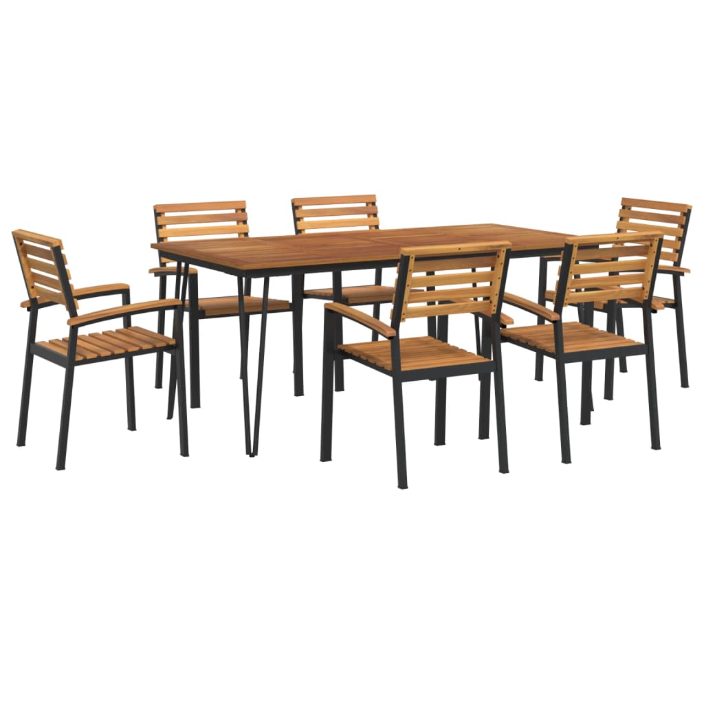 vidaXL 7 Piece Patio Dining Set Solid Wood Acacia and Metal-40