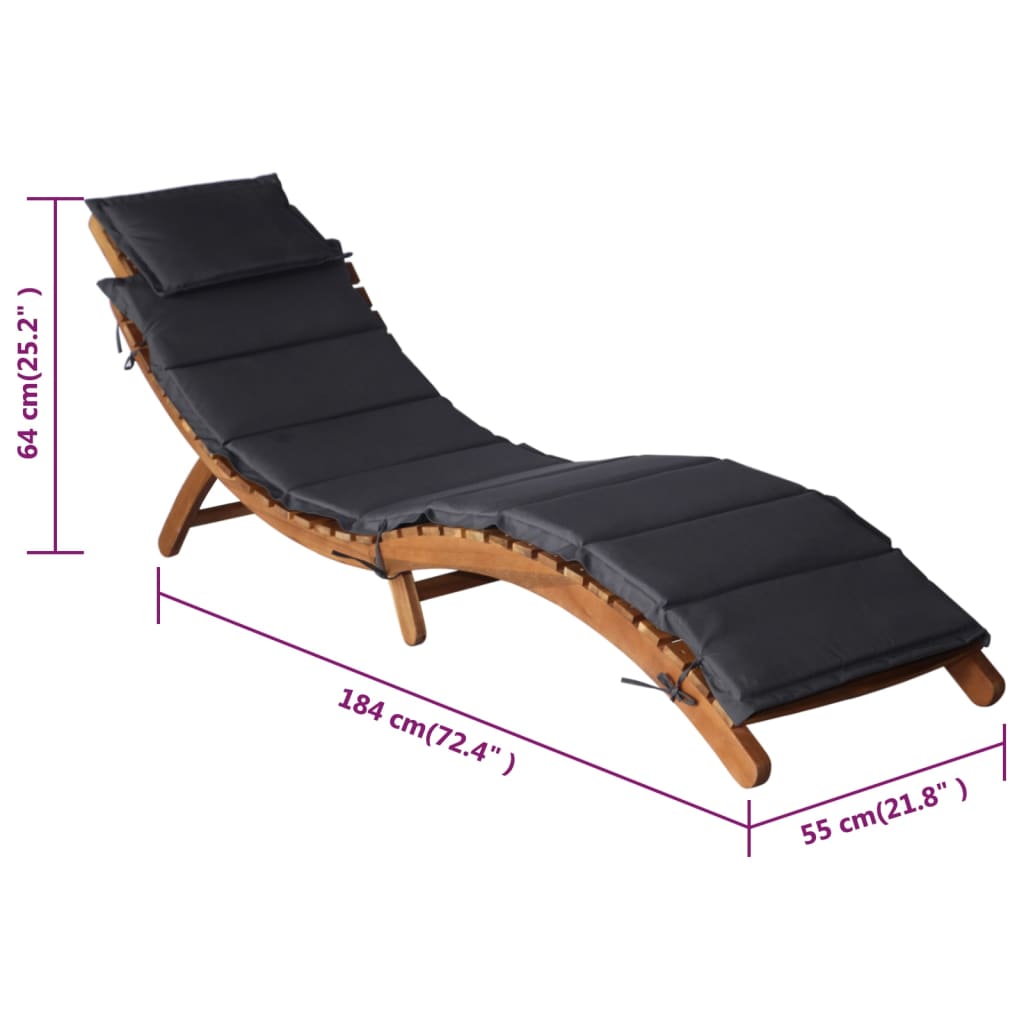 vidaXL Patio Lounge Chair Outdoor Sunbed Folding Sunlounger Solid Acacia Wood-18