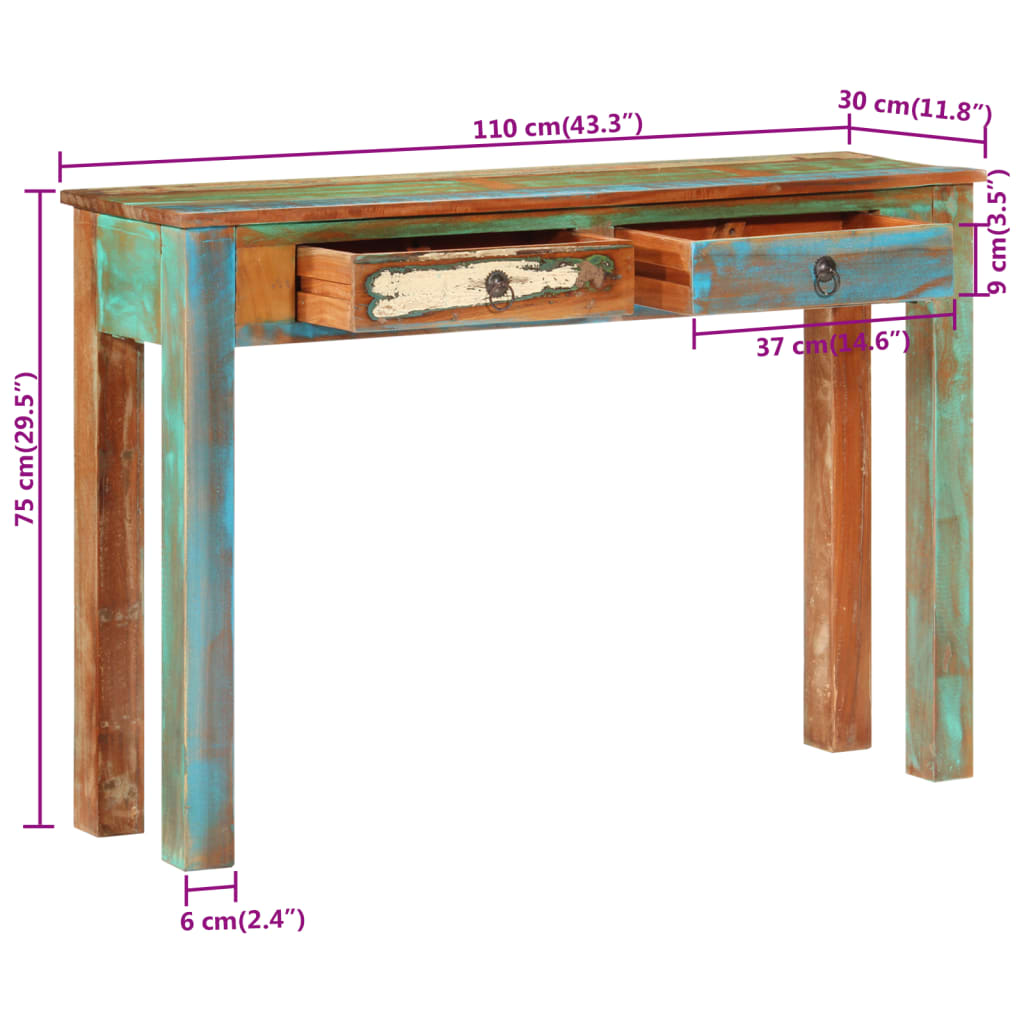 vidaXL Console Table 43.3"x11.8"x29.5" Solid Wood Reclaimed-6